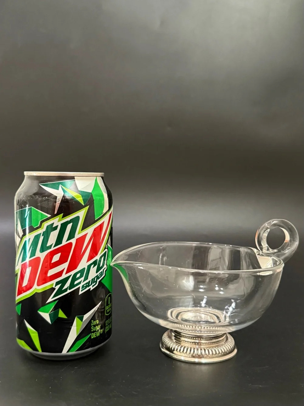 Vintage Ribbed STERLING Silver Base Clear Glass Gravy Boat Sauce Dish